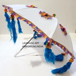 small decorative umbrella with flowers & tassels