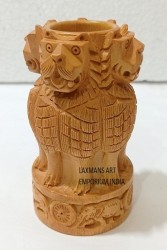 Wooden carved ashoka pillar pen stand for office table