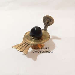 Brass shiva statue with black stone lingam