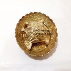 Brass solid holy turtle with plate for vastu yantra